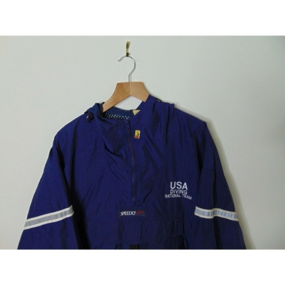 VTG 90s Speedo L Windbreaker Jacket Blue Pullover - Picture 2 of 6